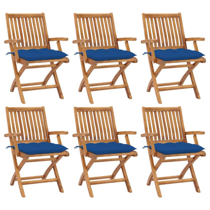 Vidaxl Sillas De Jardín Plegables 6 Uds Madera Maciza Teca Con Cojines_0