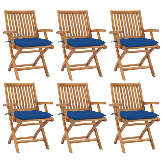 Vidaxl Sillas De Jardín Plegables 6 Uds Madera Maciza Teca Con Cojines_0