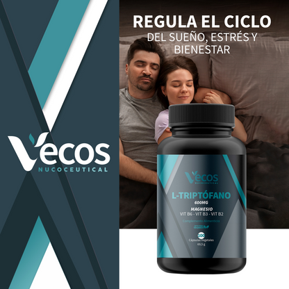 L-triptófano 600 Mg Vecos 100 Cápsulas | Relajación, Descanso Y Equilibrio Emocional | Con Magnesio Y Vitaminas B_1