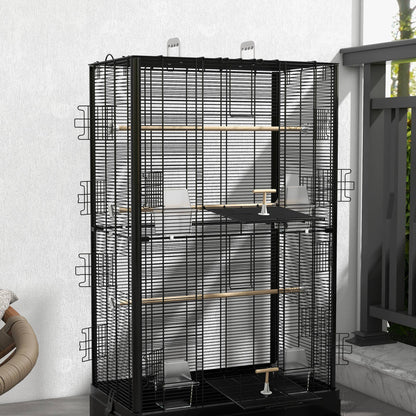 Pawhut Jaula Para Pájaros 61x36,5x98 Cm Con Puertas Perchas Bandeja Negro_4
