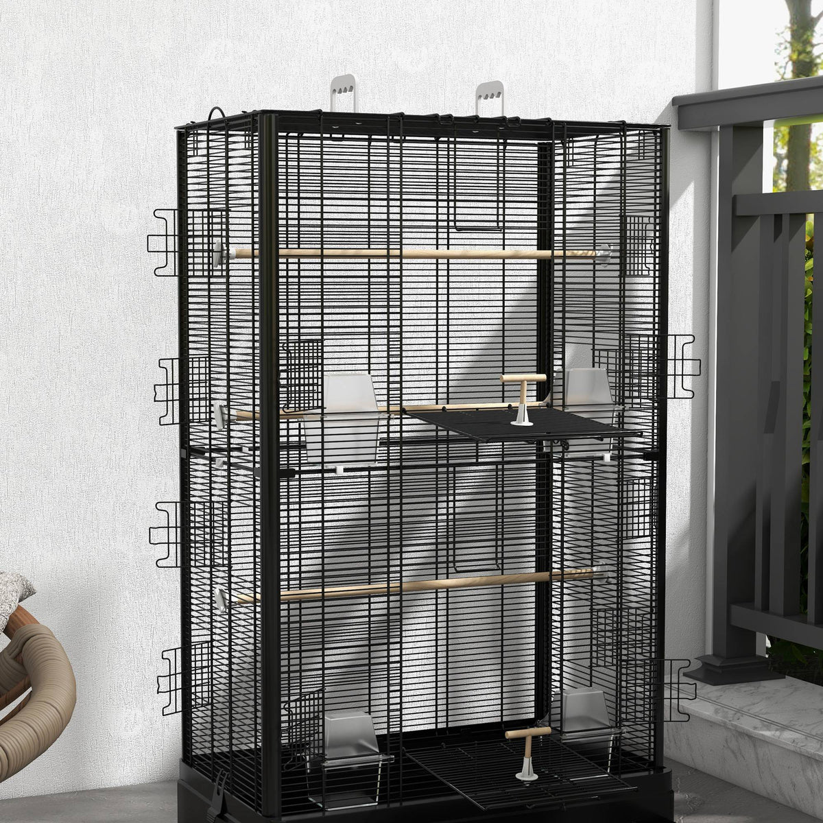 Jaula Para Pájaros Pawhut Acero, Madera De Abeto Negro 61x36.5x98 Cm_4
