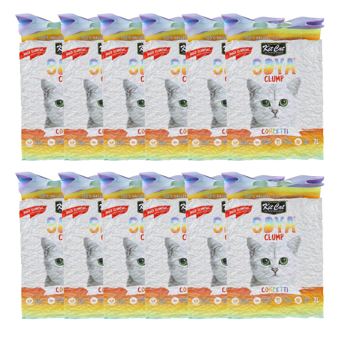 Pack 12x Kit Cat Arena Eco SoyaClump - Confetti 7 L Arena para gatos