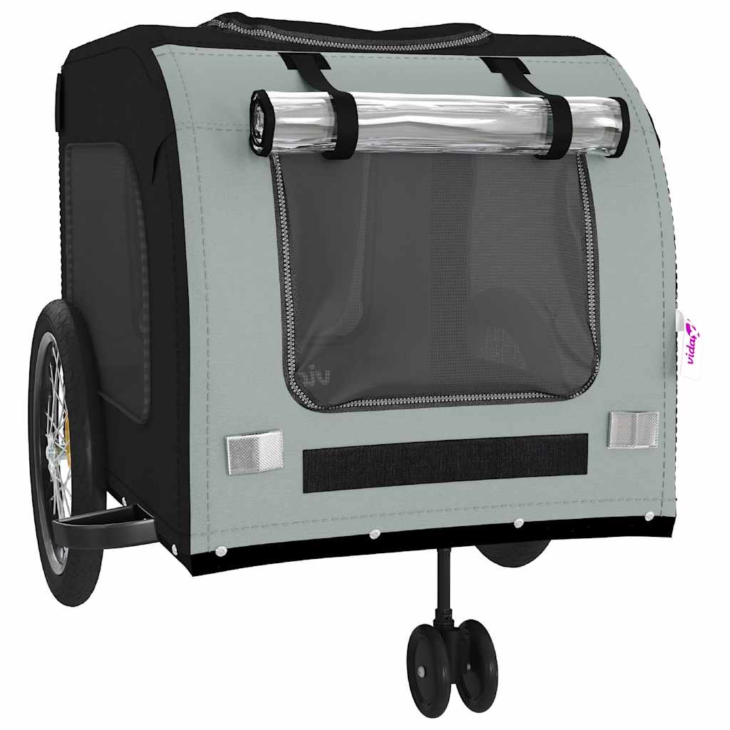 Remolque Bicicleta Para Mascotas Hierro Tela Oxford Negro Gris_4