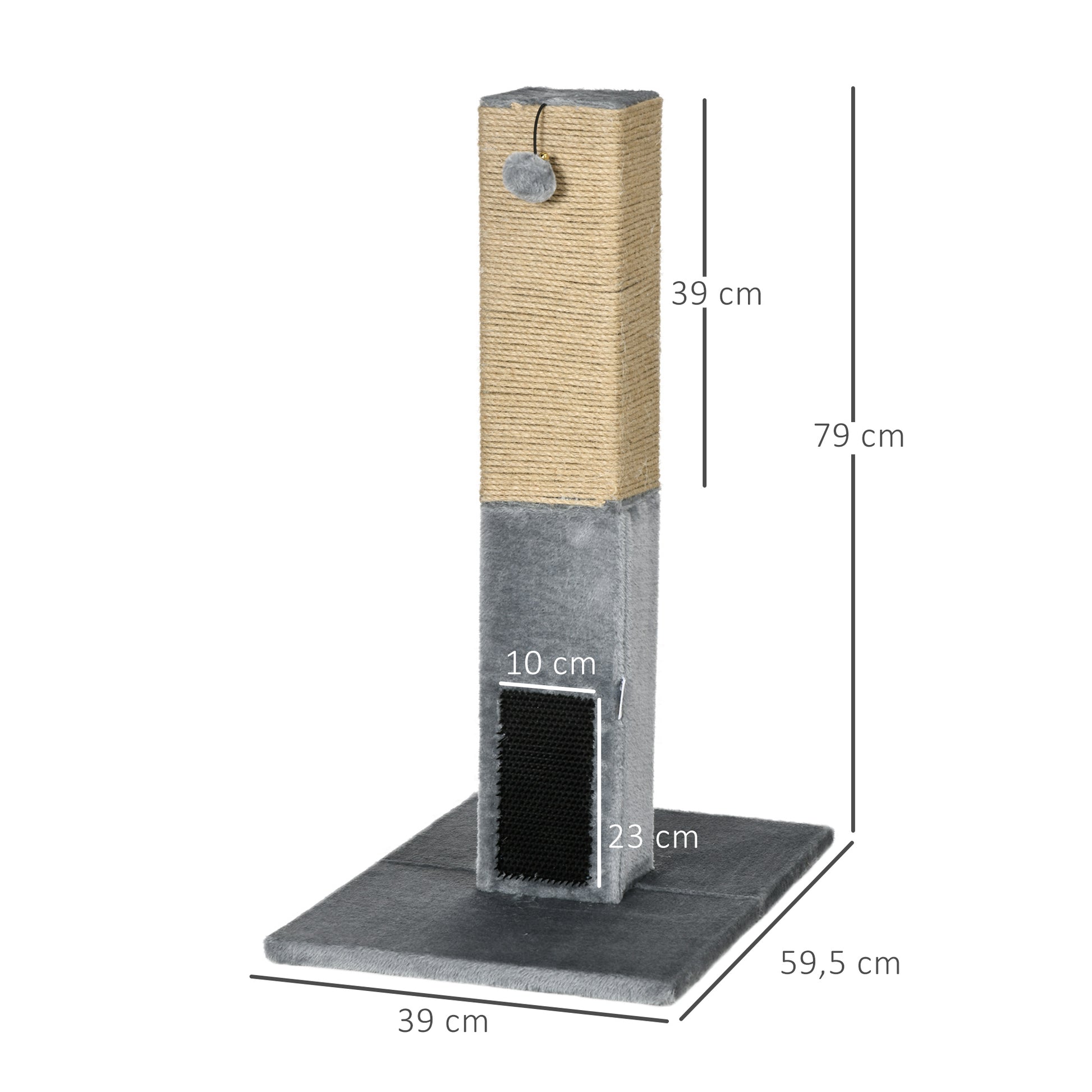 Pawhut Poste Rascador Para Gatos 79 Cm Con Bola Colgante 59,5x39x79 Cm Gris_2