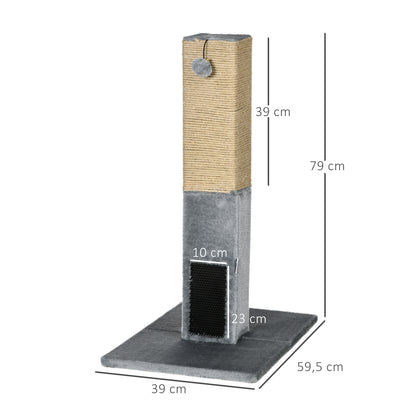 Pawhut Poste Rascador Para Gatos 79 Cm Con Bola Colgante 59,5x39x79 Cm Gris_2