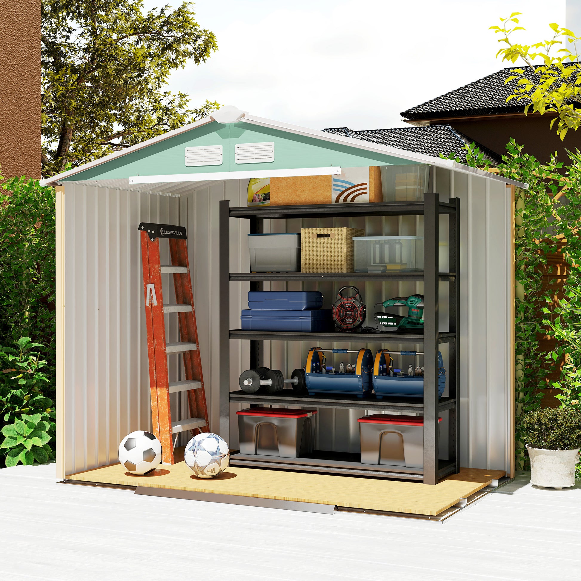 Outsunny Caseta De Jardín 213x130x185 Cm Con 2 Puertas Correderas Y 4 Ventanas_4
