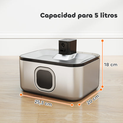 Pawhut Fuente Para Gatos De Acero Inoxidable 5l Súper Silencioso Con Luz Led_2