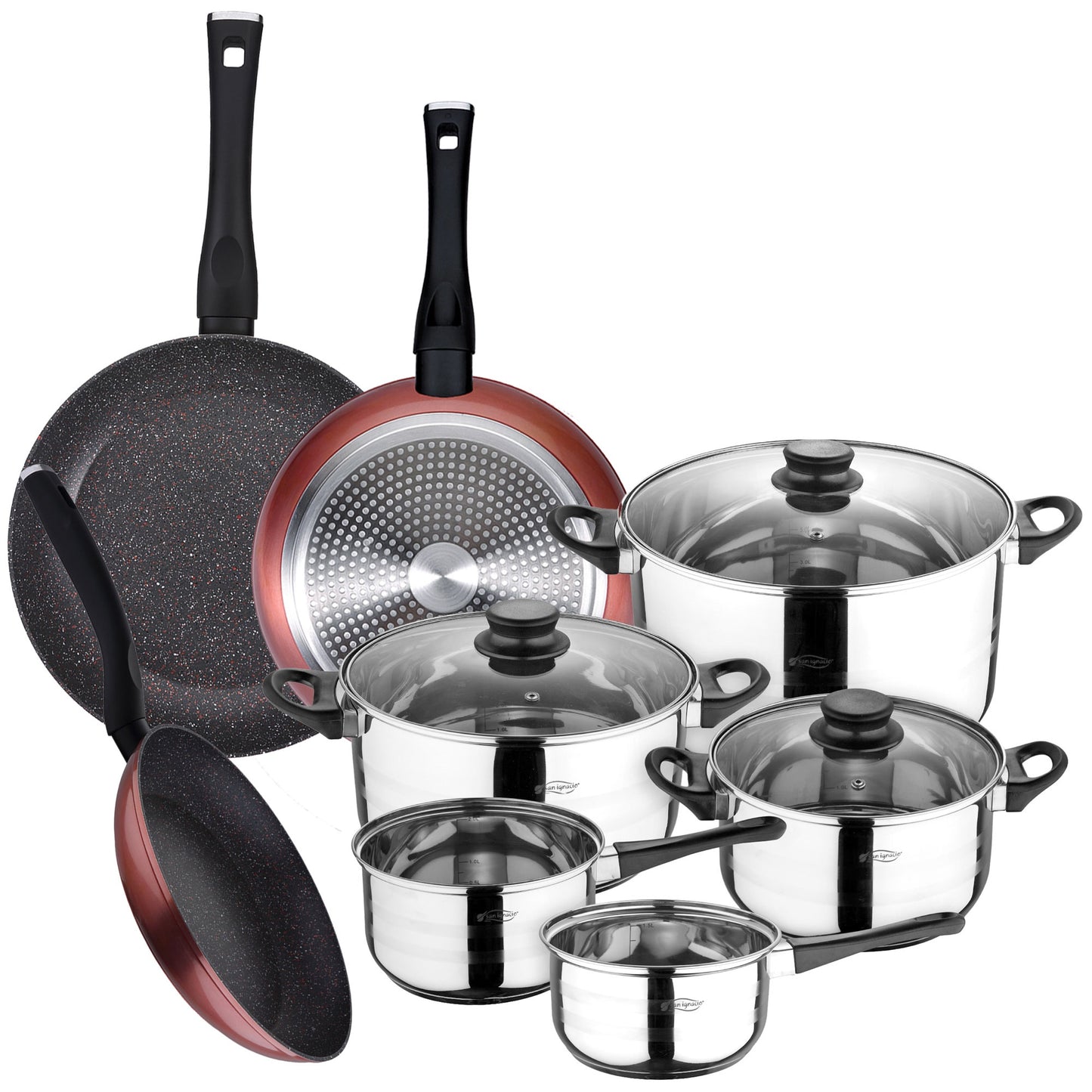 Pack De 3 Sartenes Ø20/24 Y 28 Cms + Batería De Cocina De 8pc En Acero Inoxidable_0