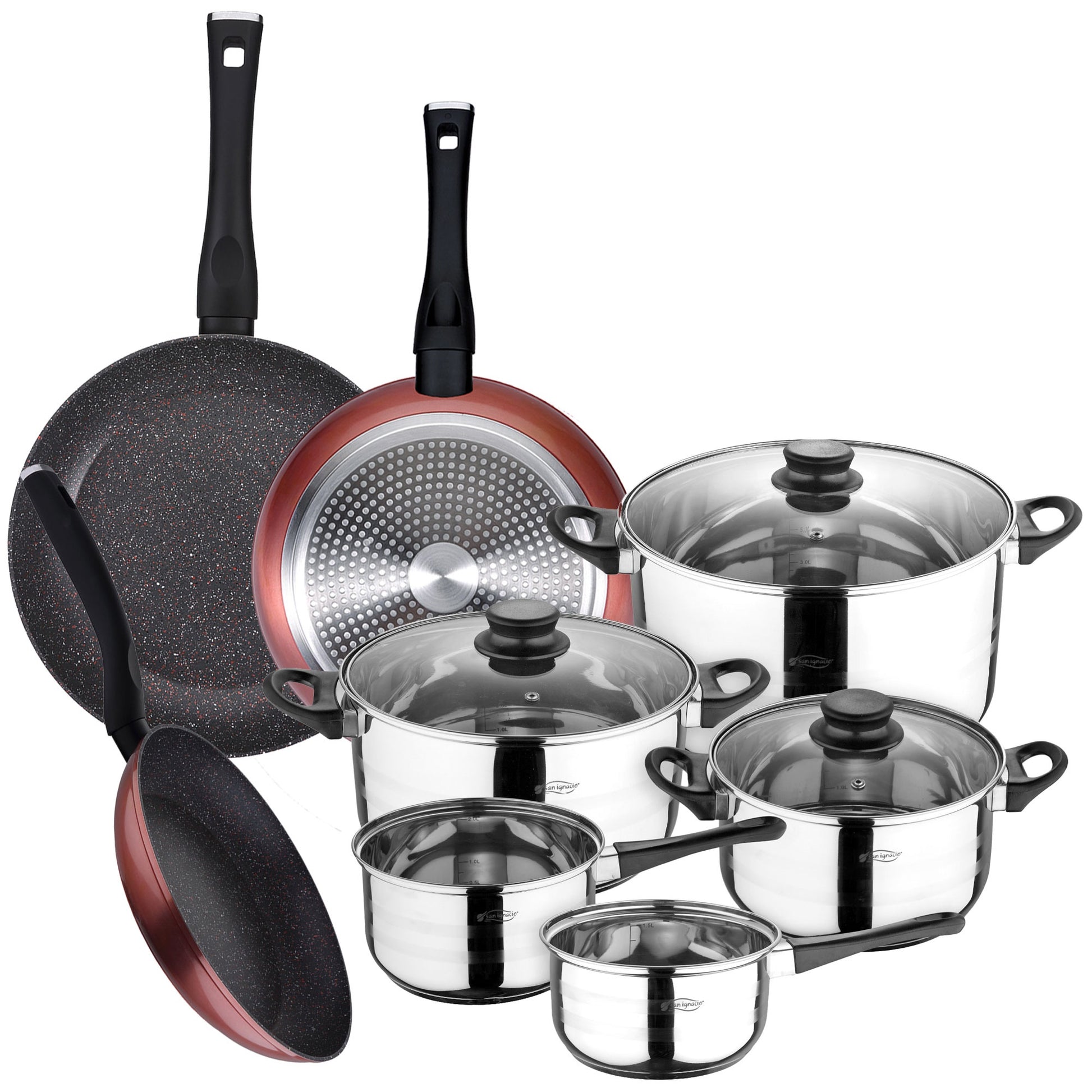 Pack De 3 Sartenes Ø20/24 Y 28 Cms + Batería De Cocina De 8pc En Acero Inoxidable_0