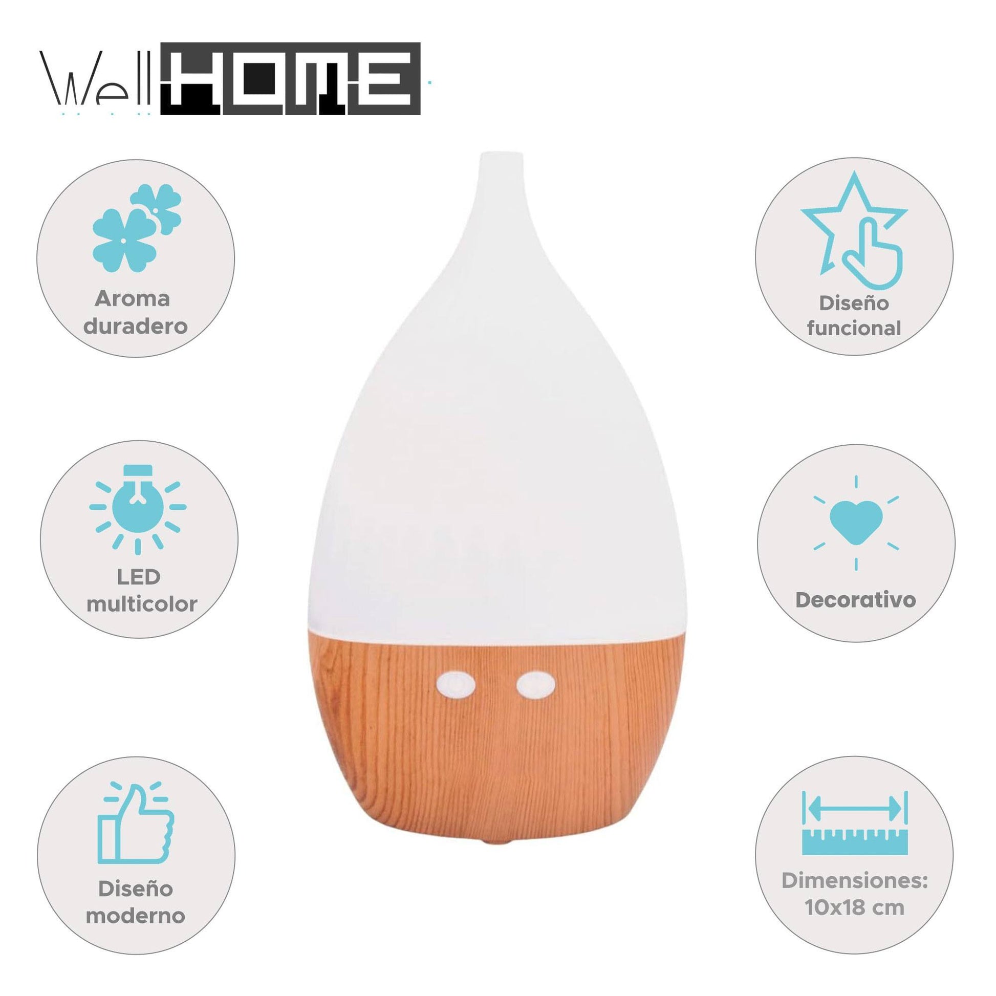 Well Home Humidificador Abs Con Taa De Pp Y Led De Colores Con Fragancia De Lavanda Y Jazmín_1