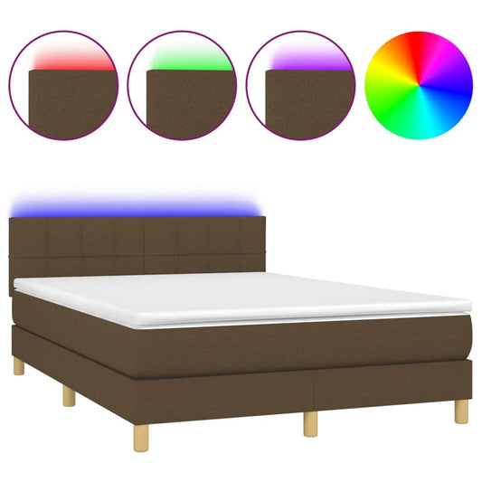 Cama Box Spring Con Colchón Led Tela Marrón Oscuro 140x200 Cm / Vetonek_0