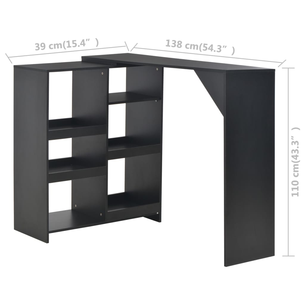 Mesa De Bar Con Estantería Móvil Negro 138x39x110 Cm_4