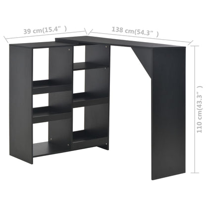 Mesa De Bar Con Estantería Móvil Negro 138x39x110 Cm_4