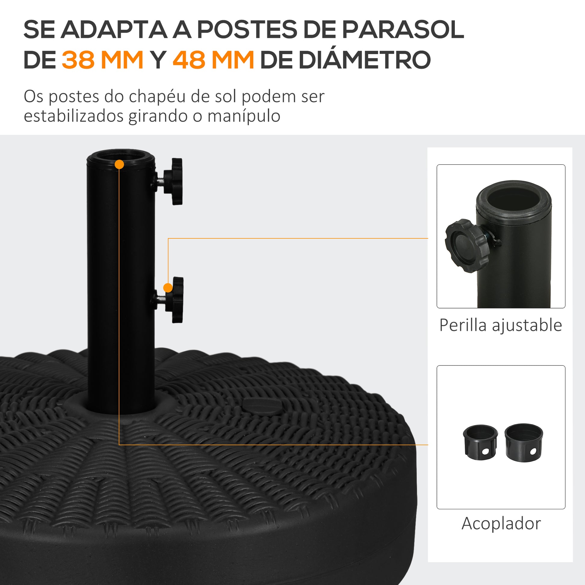 Outsunny Base De Sombrilla Redondo Rellenable De Agua 22 Kg Y Arena 29 Kg Negro_3