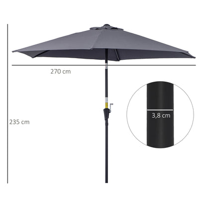 Outsunny Sombrilla De Jardín Ø260x235cm Reclinable Con Manivela 6 Varillas Gris_2