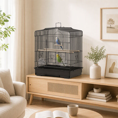 Pawhut Jaula Para Pájaros 46,5x36x59 Cm Con Puertas Y Bandeja Extraíble Negro_3