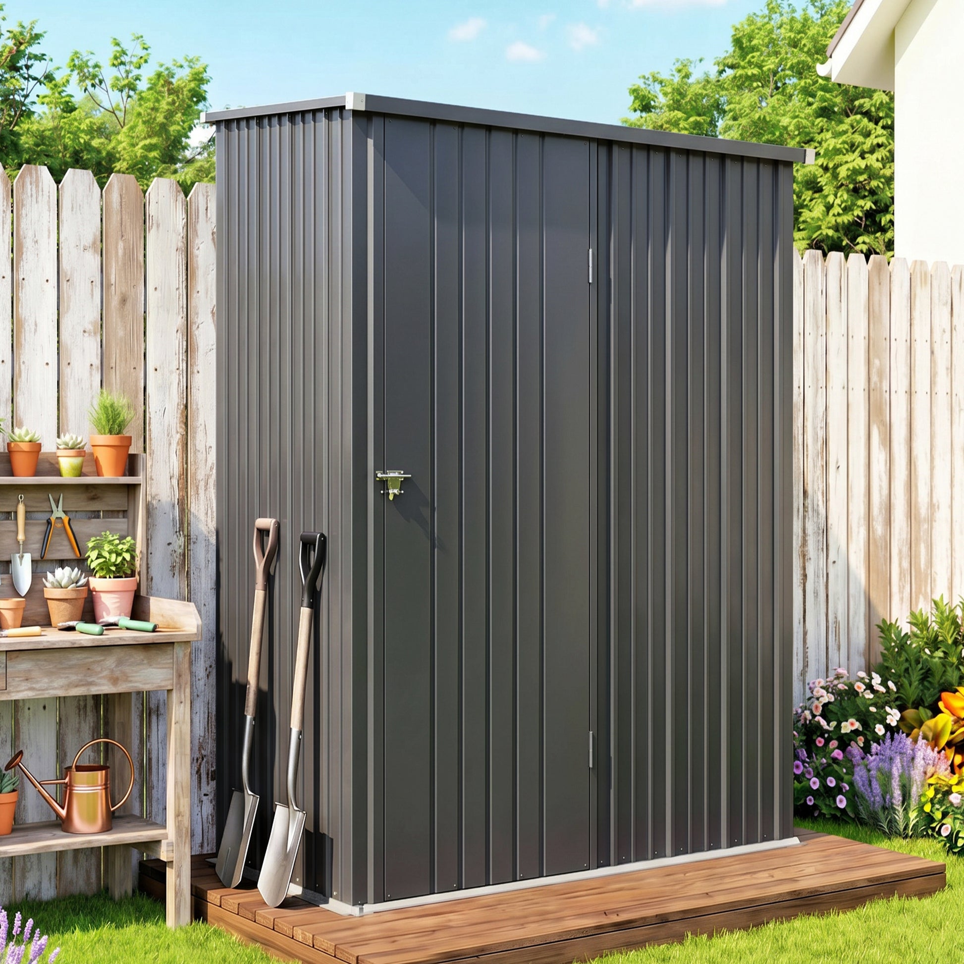 Outsunny Cobertizo De Jardín Exterior 1,34 M² 161,5x94,5x196 Cm Negro Carbón_1