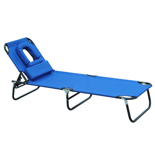 Outsunny Tumbona Plegable De Jardín Con Respaldo Ajustable Almohada Acero Azul_0