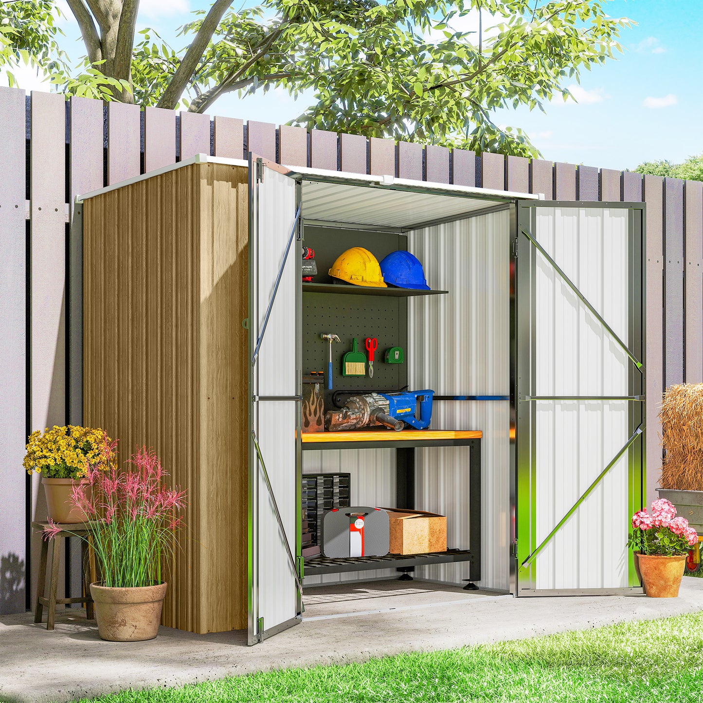 Outsunny Cobertizo De Jardín Exterior 163x89x163 Cm Puertas Con Pestillo Marrón_3