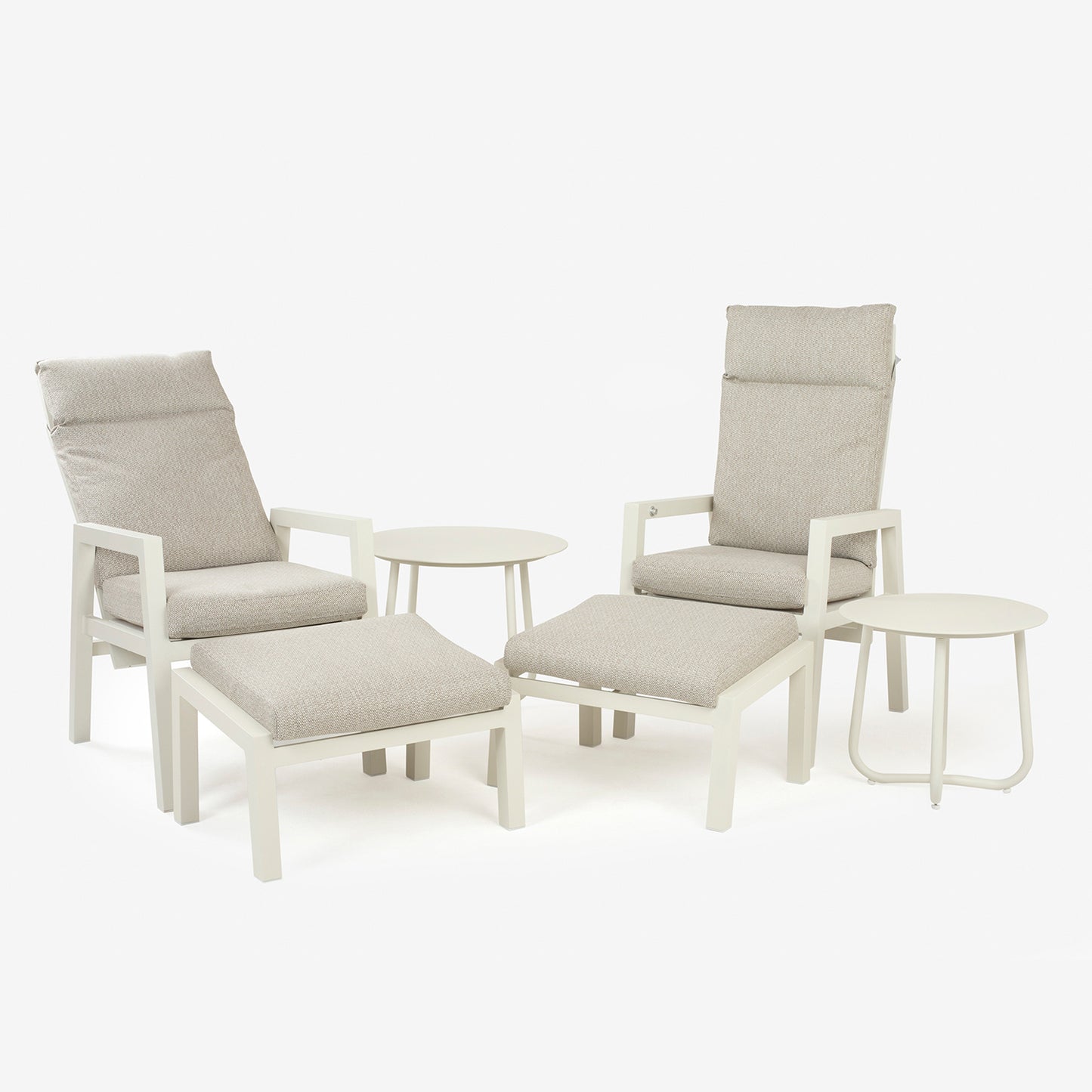 Conjunto Relax Reclinables, Para Jardín, Aluminio, Color Blanco Envejecido, Reposapies:47x60 X38 Alto,sillón:72x59x112 Cm Alto,mesa:60x51cm Alto_2