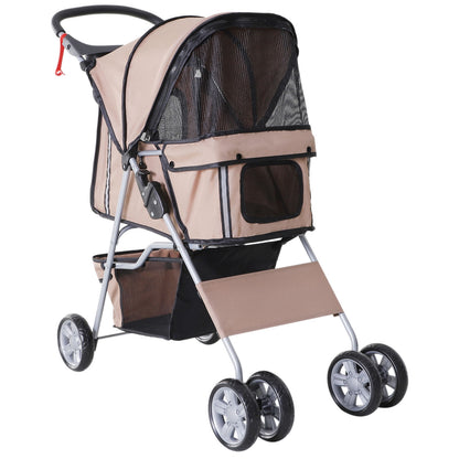 Pawhut Carrito Para Perros Plegable Con Toldo Ajustable 75x45x97 Cm Café_0