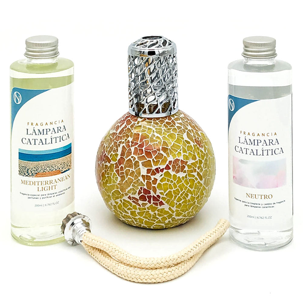 Pack Lámpara Catalítica Mosaico Bicolor + Fragancia Mediterranean Light 500ml + Limpiador Neutro 200ml + Mecha Repuesto_0