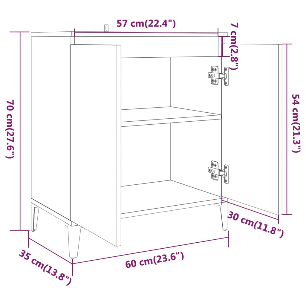 Aparador De Madera Contrachapada Roble Marrón 60x35x70 Cm / Vetonek_2