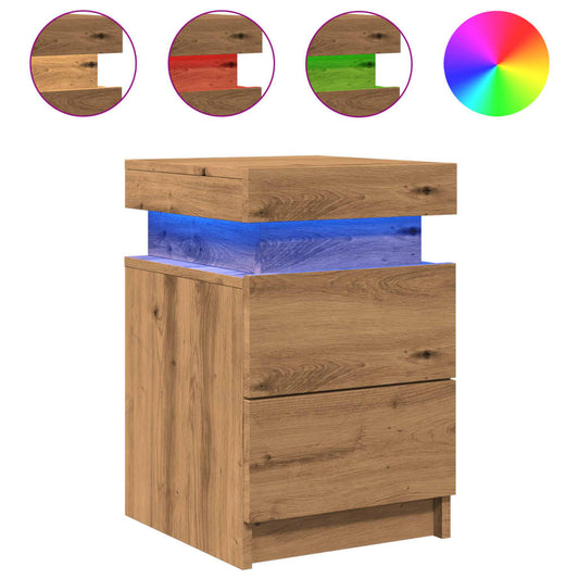 Mesitas Noche Con Led 2 Uds Madera Marrón Roble 35x39x55 Cm_0