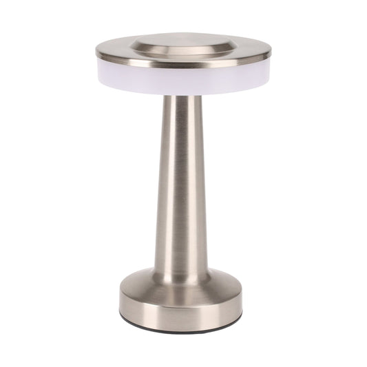 Well Home Lámpara De Mesa De Acero Plateado Con Luz Blanca Cálida Y Batería Recargable_0