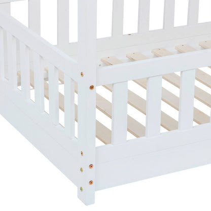 Cama Infantil Modelo Cabaña De Pino Lacada En Blanco 90x190cm