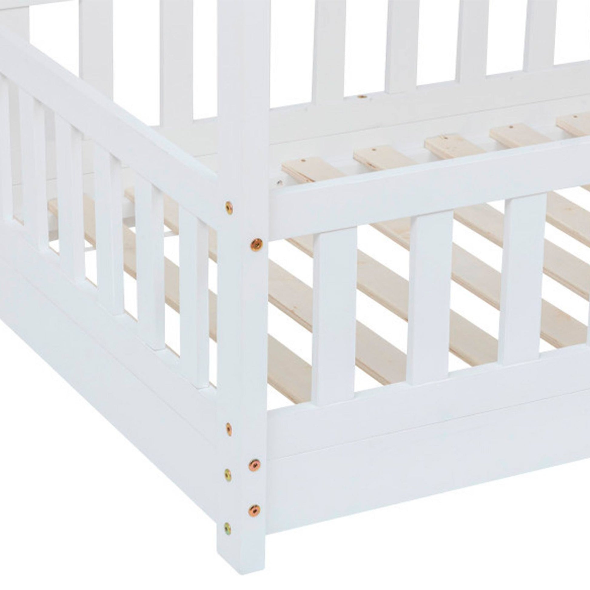 Cama Infantil Modelo Cabaña De Pino Lacada En Blanco 90x190cm_2