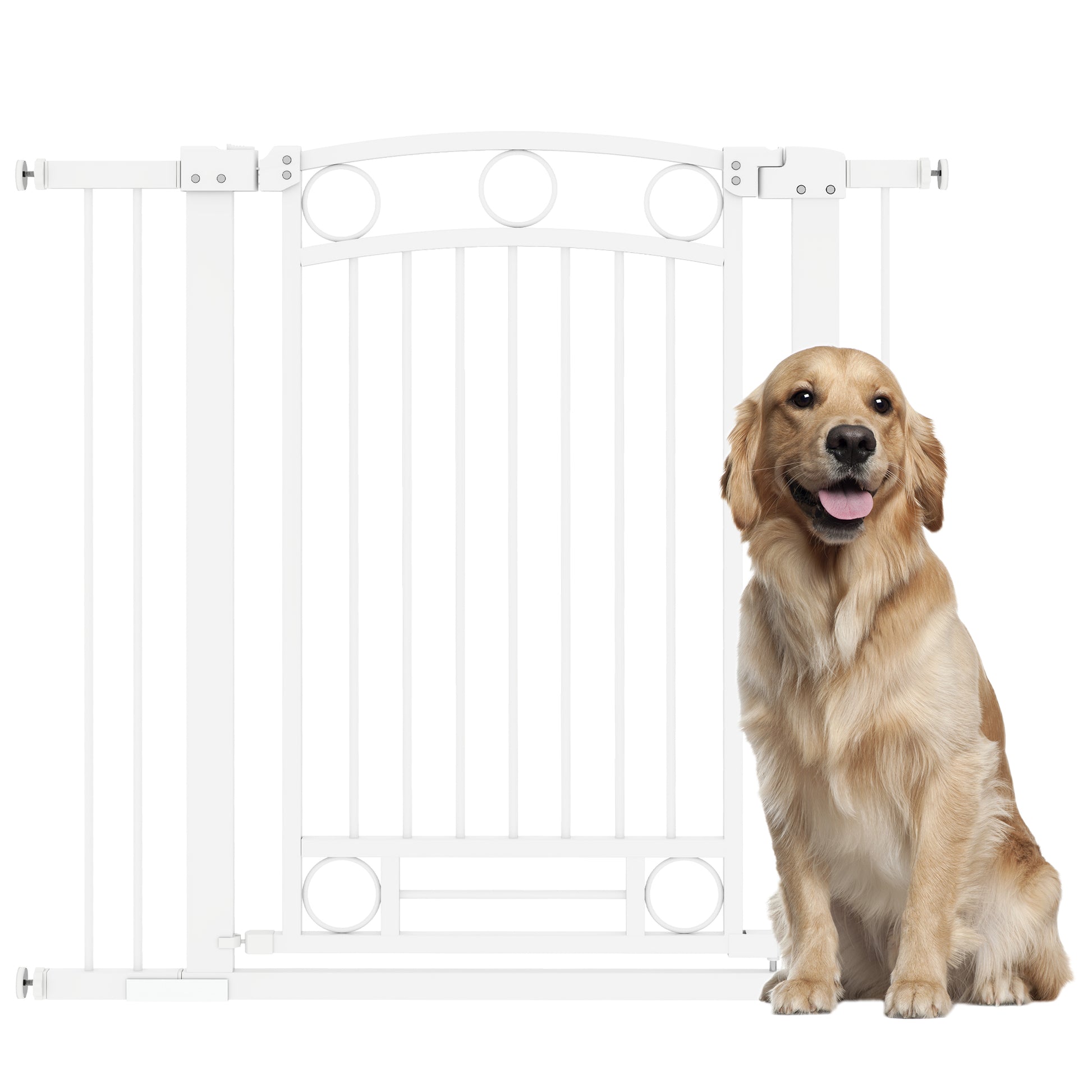 Pawhut Barrera Para Perros Con Ancho Ajustable 76-104 Cm 2 Extensiones Blanco_0