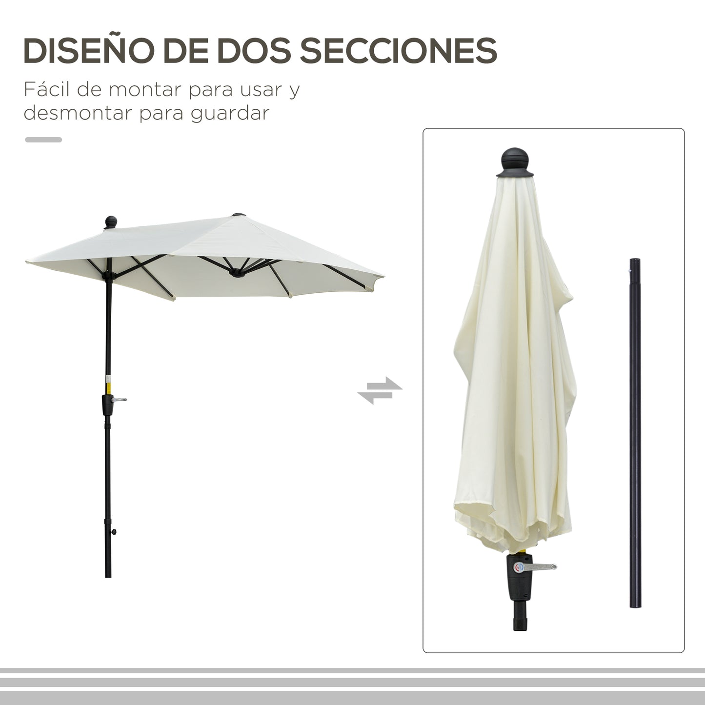 Outsunny Sombrilla De Pared Jardín 200x190x240cm Con Manivela Para Terraza Crema_5