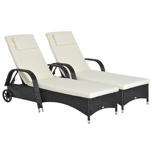 Outsunny Conjunto De 2 Tumbonas De Ratán Jardín Con Respaldo Ajustable Cojines_0