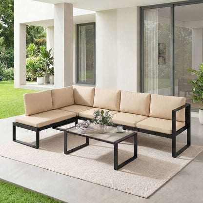 Outsunny Conjunto De Jardín Exterior 2 Sofás De 2 Plazas 1 Sillón Y Mesa Caqui_4