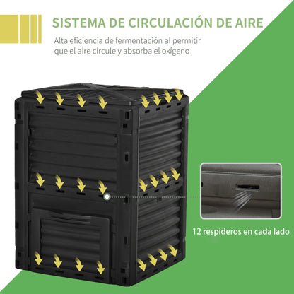 Compostador De Jardín Outsunny Negro 60,5x60,5x81,5 Cm_5