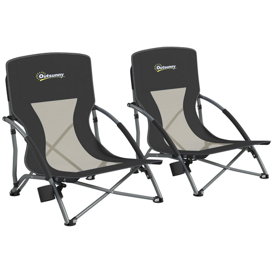 Outsunny Pack De 2 Sillas De Playa Plegables Ligeras Con Respaldo De Malla Negro_0