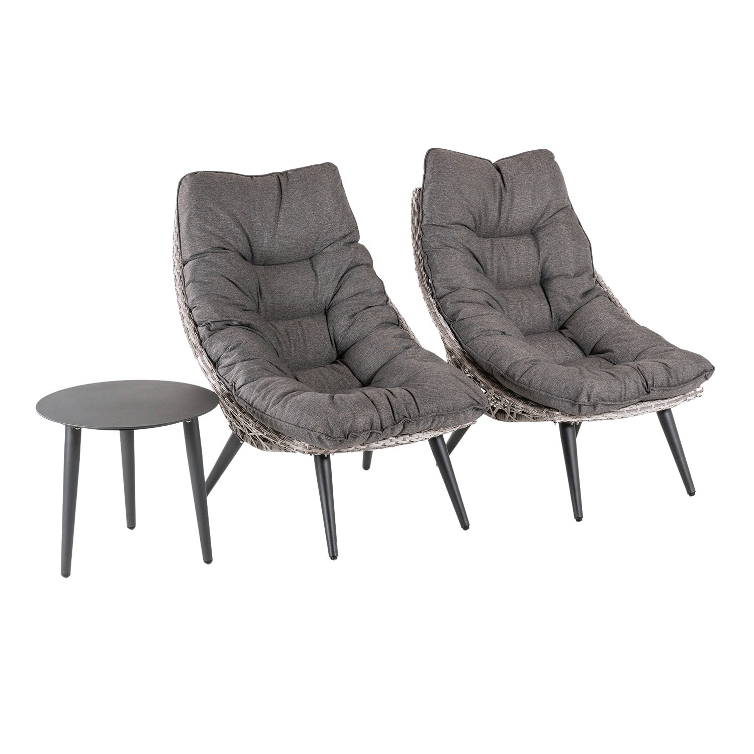 Conjunto Relax Para Jardín, Aluminio Y Rattán Sintético Abierto Redondo, Forma De Huevo, Color Gris, Cojin Incluido_0