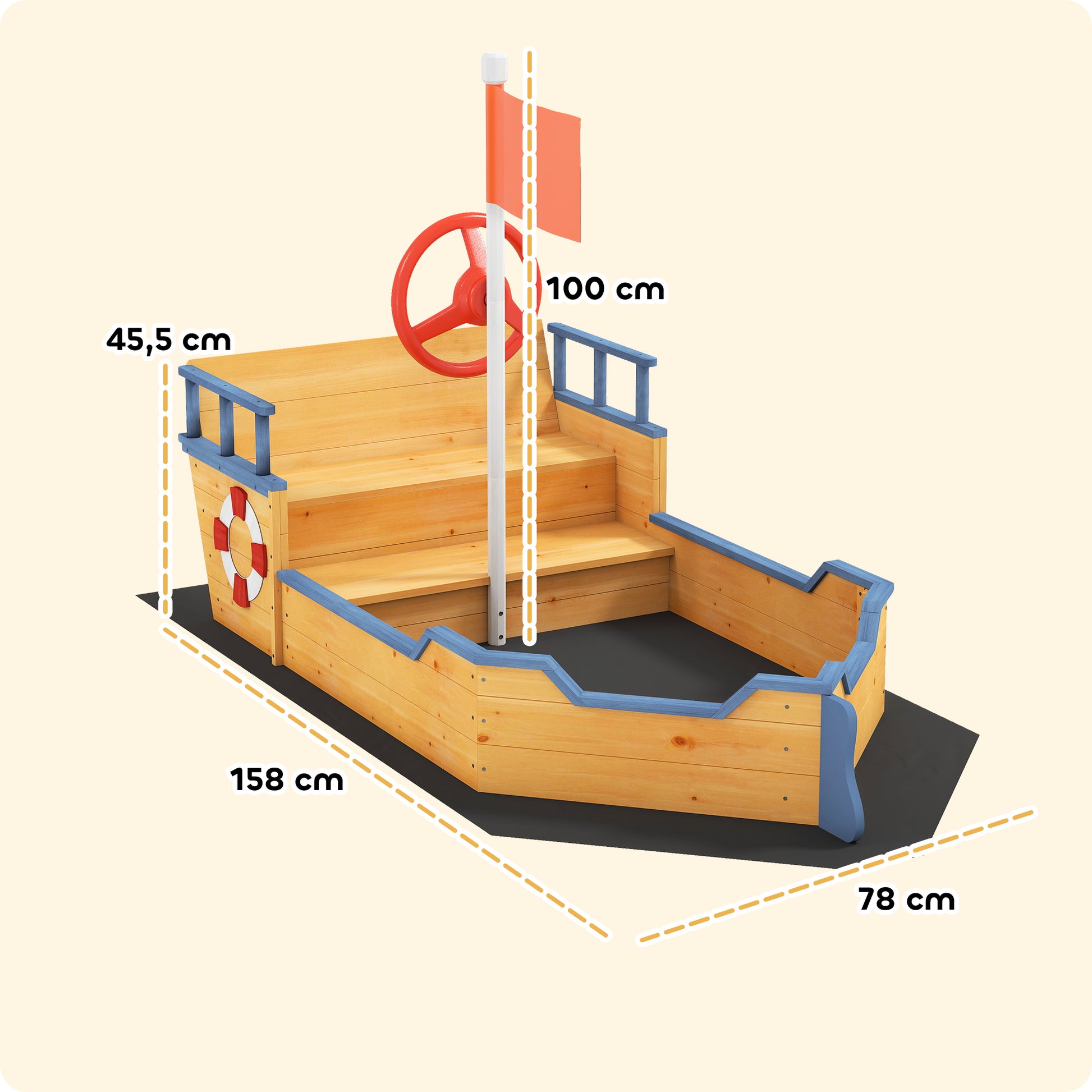 Outsunny Arenero Infantil Madera Diseño Galeón Con Banco Con Almacenaje +3 Años_2