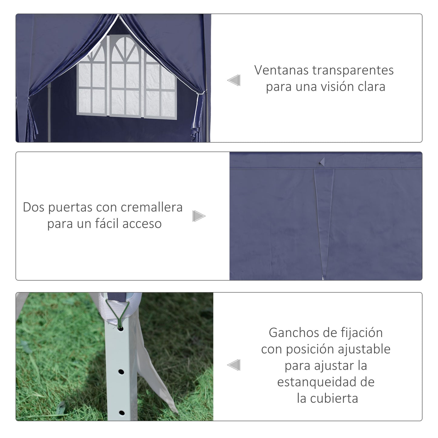 Outsunny Carpa Plegable 6x3x2,7 M Con 4 Paneles 4 Ventanas Azul_3