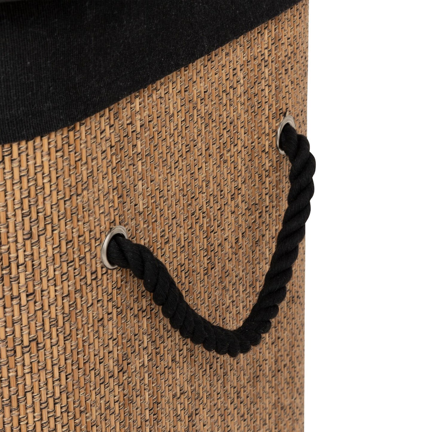 Cesta De Ropa Rectangular 60l Bambú Y Tejido Negro_2
