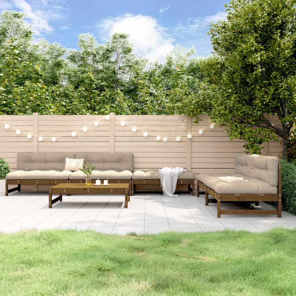 Vidaxl Juego Muebles De Jardín 6 Piezas Madera Maciza Pino Marrón Miel_1