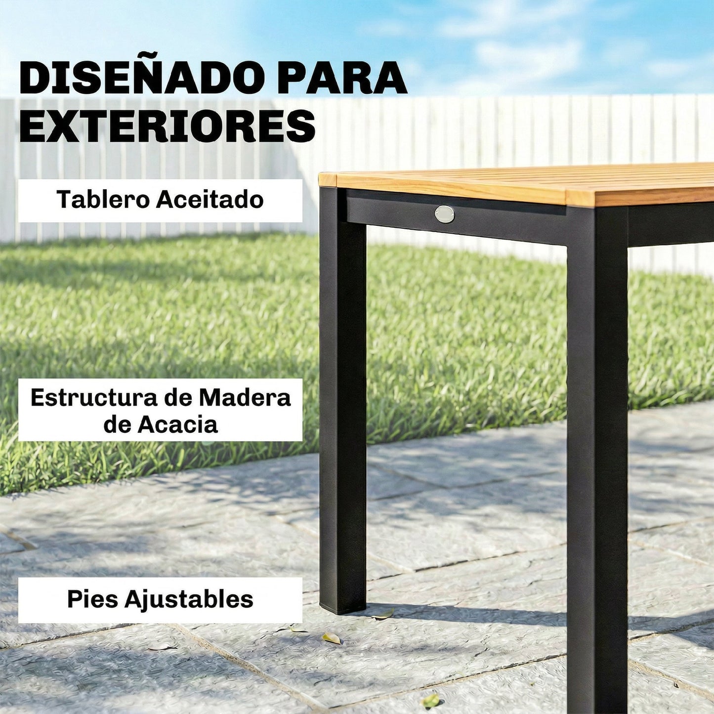 Outsunny Mesa De Comedor De Jardín De Madera De Acacia_4