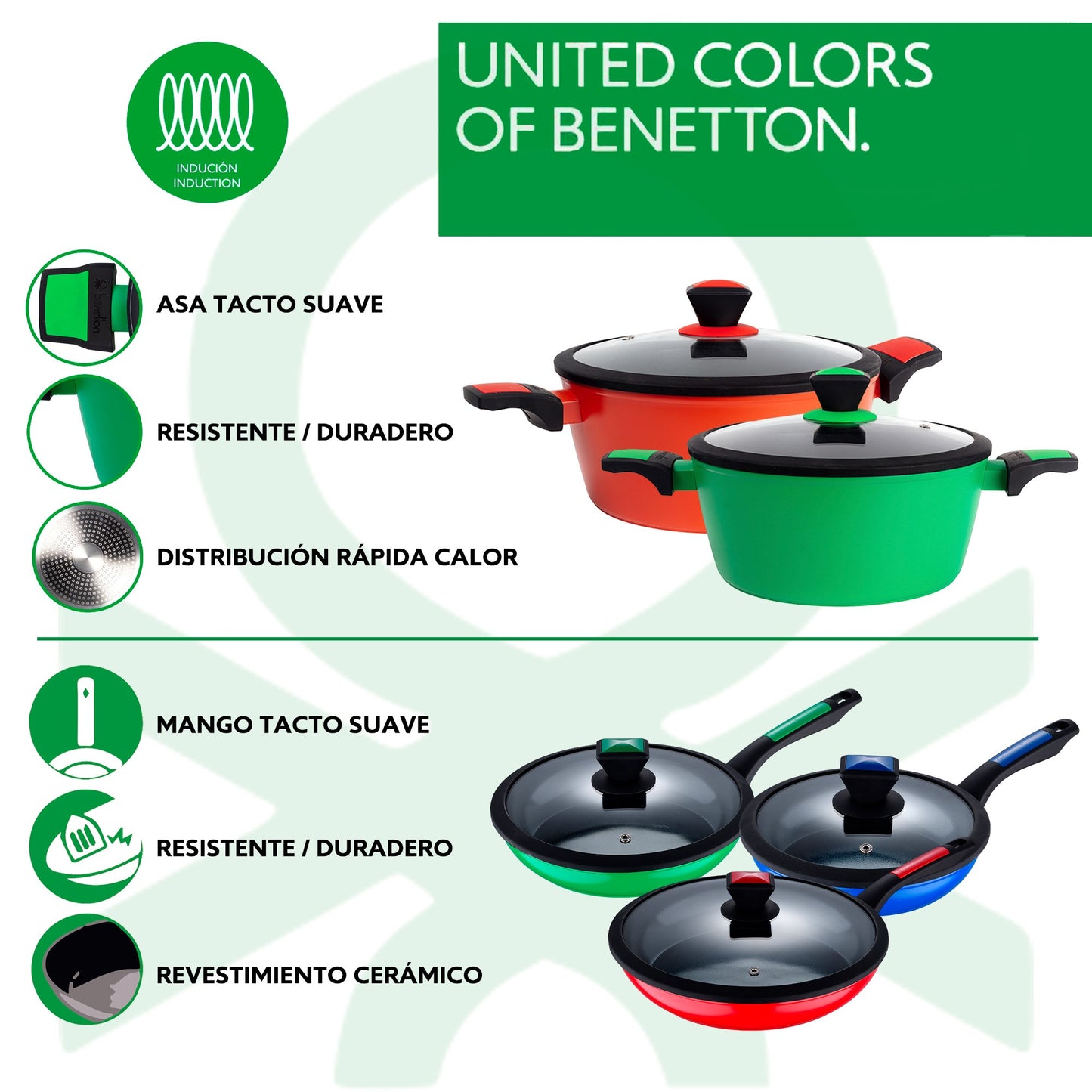 Set De 2 Cacerolas Con Tapa 24/28cm + Juego De 3 Sartenes Con Tapa 20/24/28cm Benetton._1