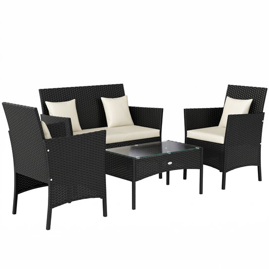 Outsunny Conjunto De Jardín De Ratán Sintético De 4 Piezas Negro Y Crema_0