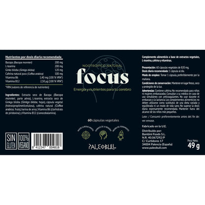 Focus Nootrópico Natural Paleobull  60 Caps
