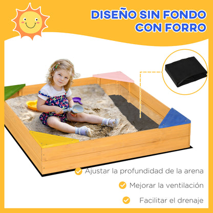Outsunny Arenero Infantil De Madera Con Tela No Tejida 109x109x19,8 Cm Natural_3