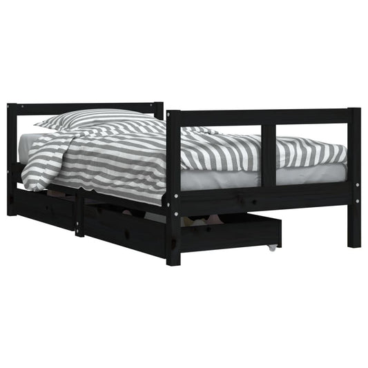 Vidaxl Estructura Cama Infantil Y Cajones Madera Pino Negro 80x160 Cm_0