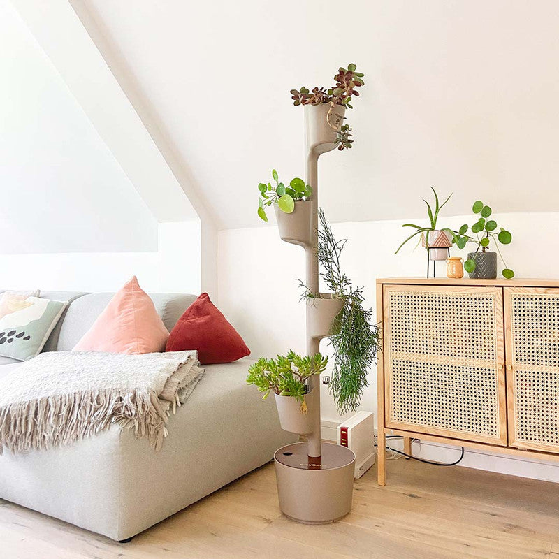 Macetero Vertical Citysens Con Riego Inteligente De 4 Macetas Color Corteza De Pino, Con 4 Plantas De Regalo_3