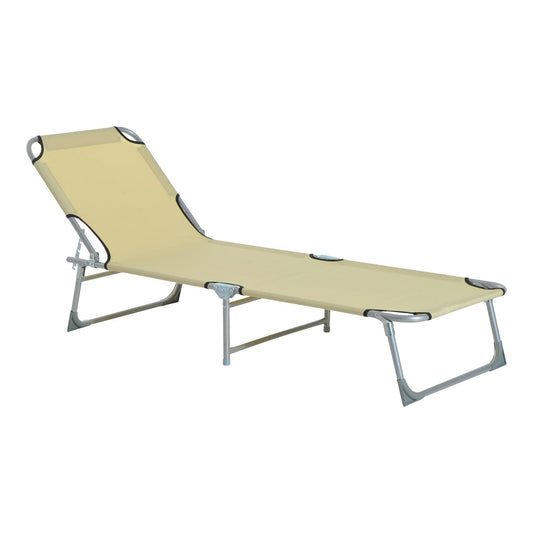 Outsunny Cama De Camping Plegable Tumbona Plegable Carga 120kg 187x58x28cm Beige_0